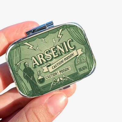 1pc Square Pill Box, Mini 2 Compartment Medicine Pill Organizer, Household Portable Medicine Storage Box, Vitamins Fish Oil for Pockets Purses Travel Unique Gift (Skull Poison)