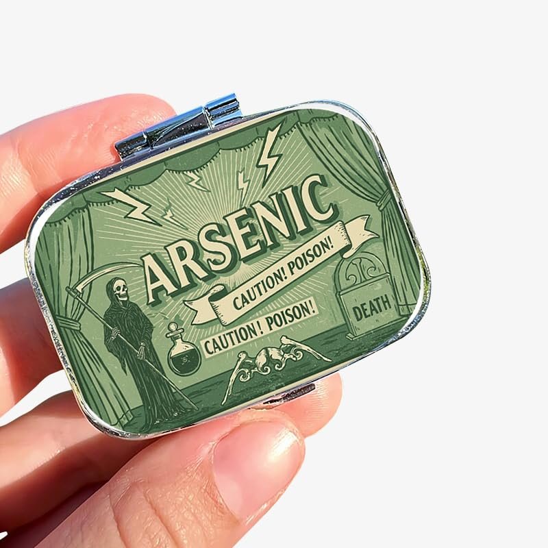 1pc Square Pill Box, Mini 2 Compartment Medicine Pill Organizer, Household Portable Medicine Storage Box, Vitamins Fish Oil for Pockets Purses Travel Unique Gift (Skull Poison)