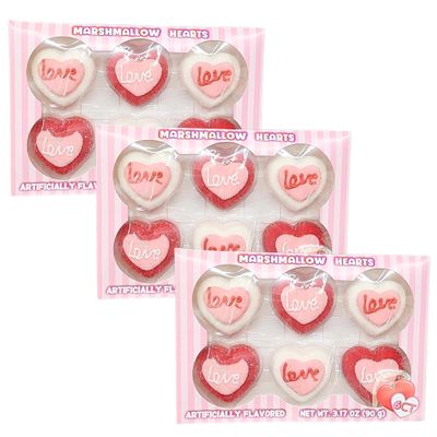 Valentines Day Marshmallow Hearts Candy 3.17 Oz Pack of 3, Soft Heart-Shaped Marshmallows for Classroom Exchanges Party Favors Gift Basket Stuffers Hot Chocolate Desserts Romantic Treats