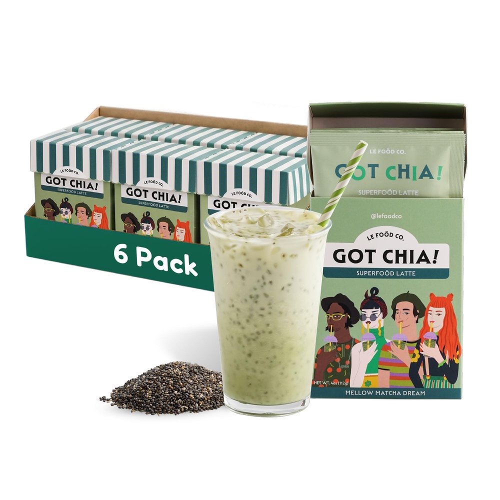 Got Chia! Mellow Matcha Dream (x6 Boxes of 4) Superfood Latte Mix Chia Seeds Drink, Clean Label Energy, Ceremonial Grade Japanese Matcha