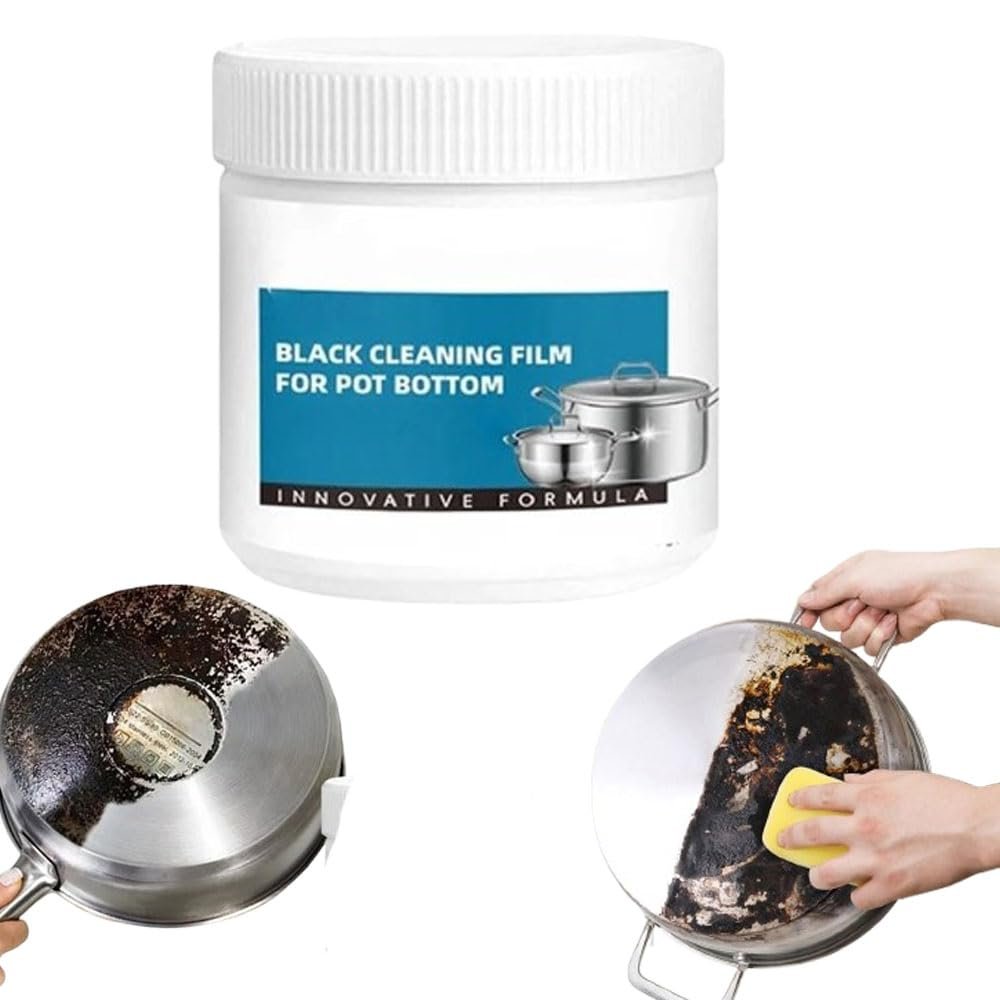 WERDOGE 9.17oz Powerful Burnt Residue Remover Paste For Cookware, Black Cleaning Film ForPot Bottom, Stainless SteelBurnt Pot Cleaner, Burnt GreaseRemoverFor Cast Iron Pots (1SET)
