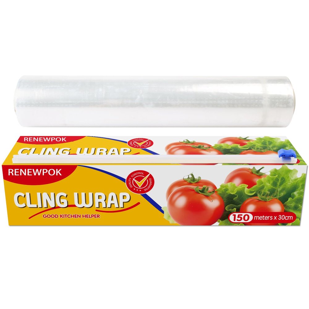 Plastic Food Wrap- 485 SQ. FT. Kitchen Cling Wrap Includes Slide Cutter BPA-Free Clear Cling Film 30cm150Meters