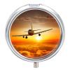 Aircraft Plane at Sunset Pill Organizer Travel, Portable Pill Case, Airtight Medicine Box, Round Pill Container for Pocket Purse Medicine Organizer, Daily Pill Box to Hold Vitamins view 1
