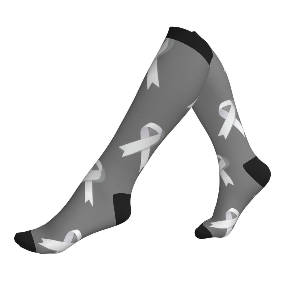 Lung Cancer Awareness Compression Socks for Women and Men 15-20mmHg-Circulation Support Socks