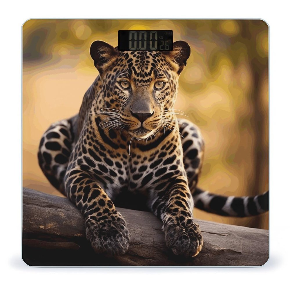 Africa Nature Leopard Scale for Body Weight Precision Bathroom Weighing Scales with Back Lit LCD Display Sturdy Tempered Glass Body Weight Scales Digital Bathroom Scale 400lb