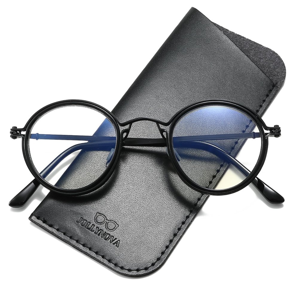 JOLLYNOVA HD7 Blue Light Blocking Glasses RT543, Non-Prescription, Clear Lens Computer Glasses, Anti-Glare, Lightweight, UV Protection (Black & Single Vision, 0, x)