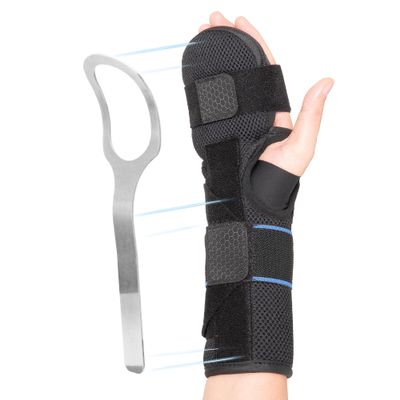 fibee Resting Hand Splint, Stroke Hand Wrist Brace for Carpal Tunnel Night Support, Pain Relief for Stroke Recovery, Flexion Contractures, Arthritis, Tendonitis, Right Hand, Black, S