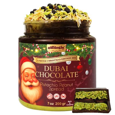 Gulluoglu Christmas Edition Dubai Chocolate Pistachio Peanut Spread in Festive Holiday Jar | Limited Seasonal Gourmet Halal Dessert (DARK CHOCOLADE 7 oz (200g))