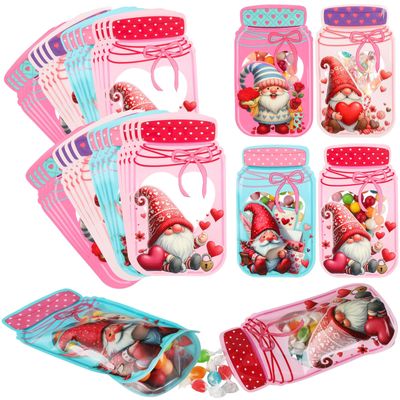 Tinlade 48 Pcs Mason Jar Bottle Pattern Zipper Bag Gnomes Portable Stand-up Resealable Candy Food Snack Save Storage Pouch Bag for Travel Picnic 6.94in (Multiple Styles,Multicolors)