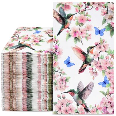 100 Count Hummingbird Floral Guest Napkins Colorful Bird Garden Design for Parties Showers Brunch Events and Table Decor