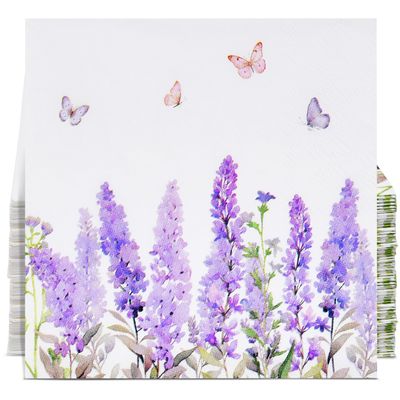 100 Count Lavender Floral Cocktail Napkins Disposable Paper Napkins for Bridal Shower Garden Party Spring Table Decorations