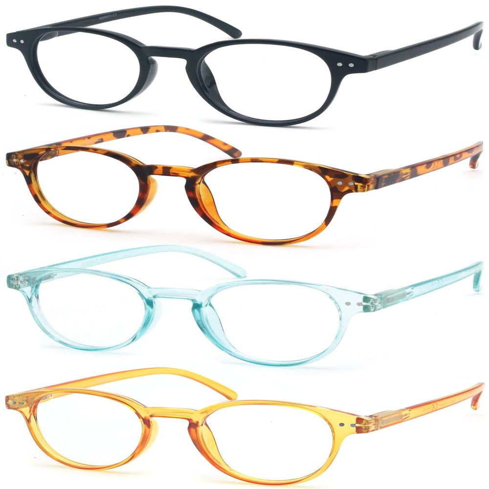 OLOMEE Reading Glasses Women Blue Light Blocking Round Readers +2.00 Blue Ray Magnifying Cheaters for Small Head/Petite Face 4 Pack