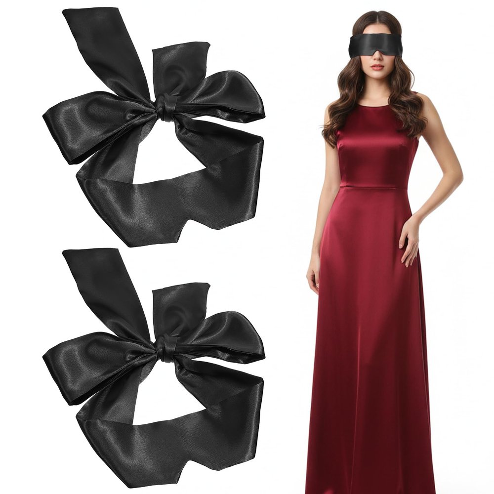 cobee 2 Pcs Blindfold and Hand Ties for Bedroom, Blockout Satin Sleep Mask Adjustable Sleeping Blind Folds Eye Mask Blindfold for Adult Couples Nap Yoga Travel Night Sleeping(145cm/57inch)