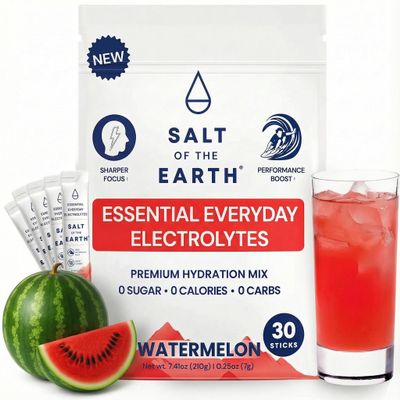 Salt of the Earth Premium Zero-Sugar Electrolyte - Made with Pink Himalayan Salt - Hydration Powder Packets | Premium Ingredients | Keto & Paleo Friendly | 30 Sticks, Watermelon