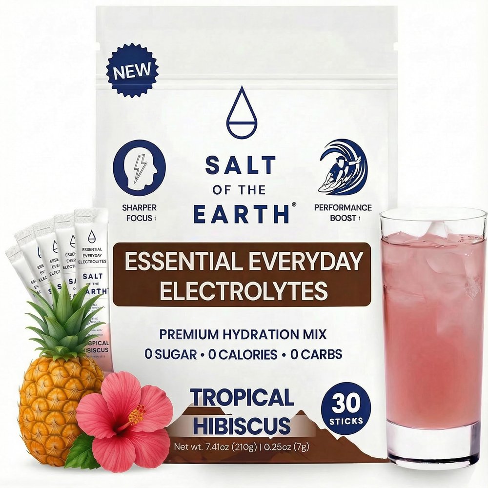 Salt of the Earth Premium Zero-Sugar Electrolyte - Made with Pink Himalayan Salt - Hydration Powder Packets | Premium Ingredients | Keto & Paleo Friendly | 30 Sticks, Tropical Hibiscus