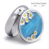 Round Daisy Flowers Blue Wooden Pill Organizer Pill Box 3 Compartment Portable Travel Medicine Case Daily Mini Compact Medicine Container Storage Vitamin Supplement Dispenser view 2