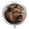 Angry Lion Pill Box 3 Compartment Small, Personalized Pill Organizer with Mirror, Portable Pill Case for Pocket Or Purse, Round Pill Containe Travel Gifts, Pill Holder view 1