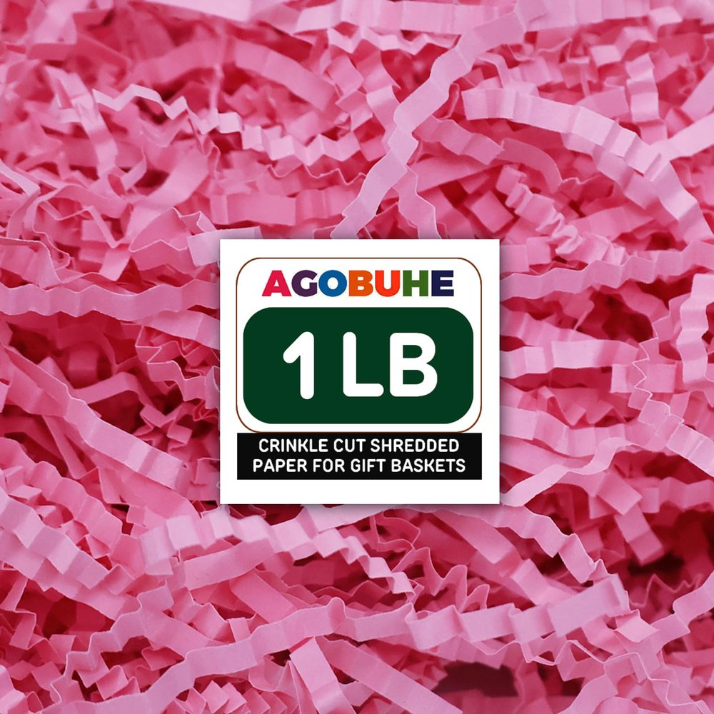 AGOBUHE 1 LB Crinkle Paper Filler 16 oz Pink Shredded Paper for Gift Baskets & Box, Gift Filling and Basket Stuffers, Paper Shreds Stuffing for Easter Party Birthday Packaging Wrapping