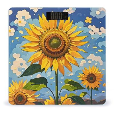 Sunflower Style Painting Scale for Body Weight Highly Accurate Digital Bathroom Body Scale Digital Bathroom Scales for People Anti-Slip Large LCD Display Smart Scales