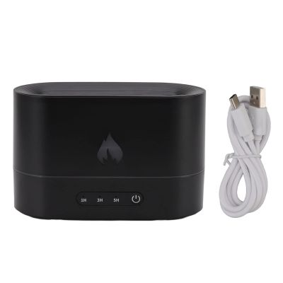250ml Diffuser Humidifier, Essential Oil Diffuser with Flame Pattern Light, USB Powered Air Humidifier for Home Room Office, Large Capacity Mist Maker with 3 Timing Modes (Black)