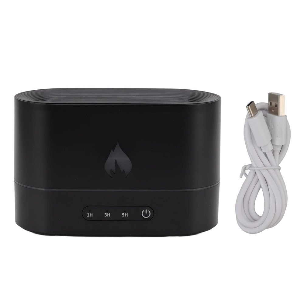 250ml Diffuser Humidifier, Essential Oil Diffuser with Flame Pattern Light, USB Powered Air Humidifier for Home Room Office, Large Capacity Mist Maker with 3 Timing Modes (Black)