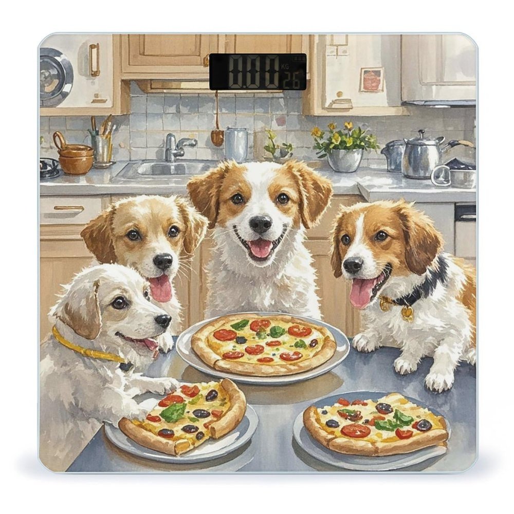 Dogs Eat Pizza Scale for Body Weight Highly Accurate Digital Bathroom Body Scale Digital Bathroom Scales for People Anti-Slip Large LCD Display Smart Scales