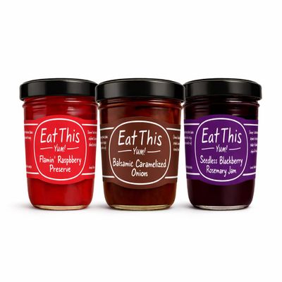 Firehouse Jams Gourmet Fruit Preserves Gift Set (3 Pack) Strawberry Lemon Lavender, Blueberry Cardamom & Tipsy Peach Artisanal Small-Batch Jam, 2.5 oz Jars (Flamin' Raspberry, Balsalmic Caramelized Onions, Seedless Blackberry Rosemary, Savory)