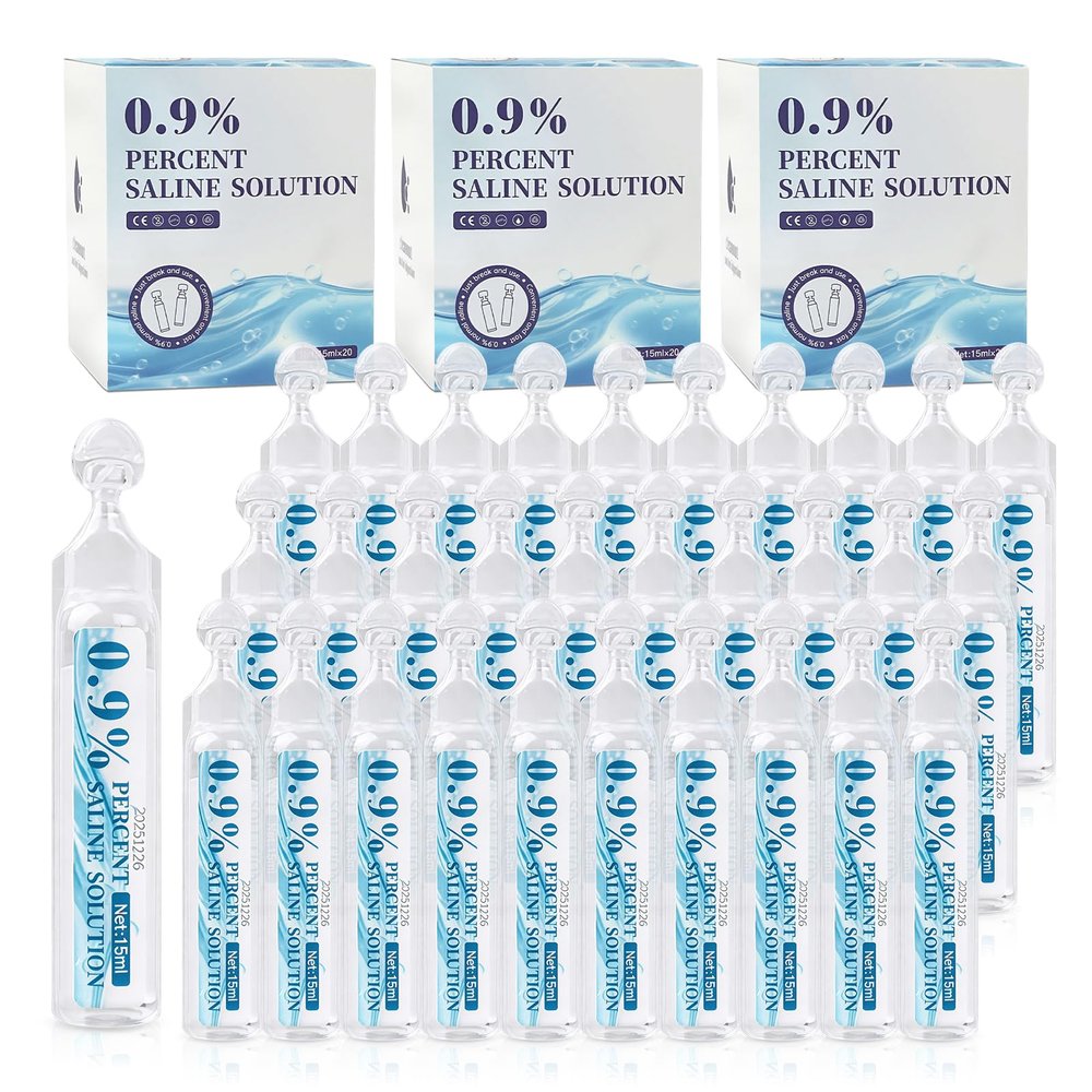 Travel Size Saline Solution Bulk, Individually Wrapped 1800ml /63.35 FL OZ Saline Nasal Drops Normal 9% Sodium Chloride Solucin Wash First Aid Kits for Wound Care Single Use 15 ml Each (Pack of 120)