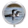 Loon Birds Pill Box 3 Compartment Small, Personalized Pill Organizer with Mirror, Portable Pill Case for Pocket Or Purse, Round Pill Containe Travel Gifts, Pill Holder view 1