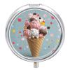 Sweet Ice Cream Pill Box 3 Compartment Small, Personalized Pill Organizer with Mirror, Portable Pill Case for Pocket Or Purse, Round Pill Containe Travel Gifts, Pill Holder view 1