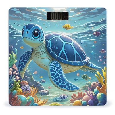 Blue Sea Turtle in Ocean Scale for Body Weight Highly Accurate Digital Bathroom Body Scale Digital Bathroom Scales for People Anti-Slip Large LCD Display Smart Scales