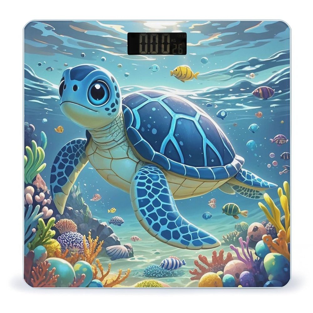 Blue Sea Turtle in Ocean Scale for Body Weight Highly Accurate Digital Bathroom Body Scale Digital Bathroom Scales for People Anti-Slip Large LCD Display Smart Scales