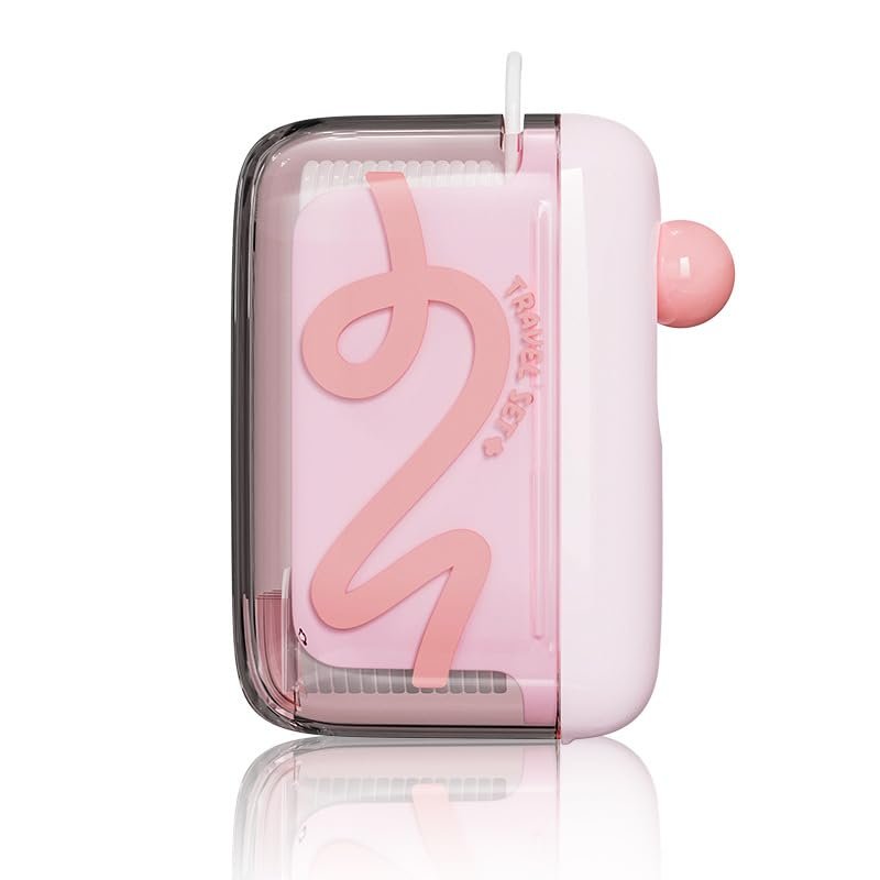 Automatic Floss Dispenser Portable Dental Floss Holder with 50 Floss Picks - Hygienic Press and Pop Floss Dispenser Case - Refillable Travel Floss Case for Pocket, Purse and Car - Pink