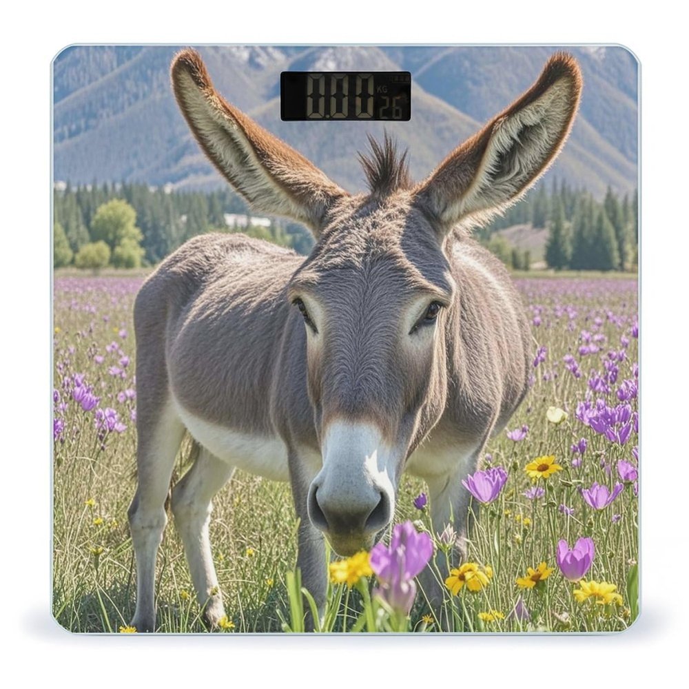 Donkey and Flower Scale for Body Weight Highly Accurate Digital Bathroom Body Scale Digital Bathroom Scales for People Anti-Slip Large LCD Display Smart Scales