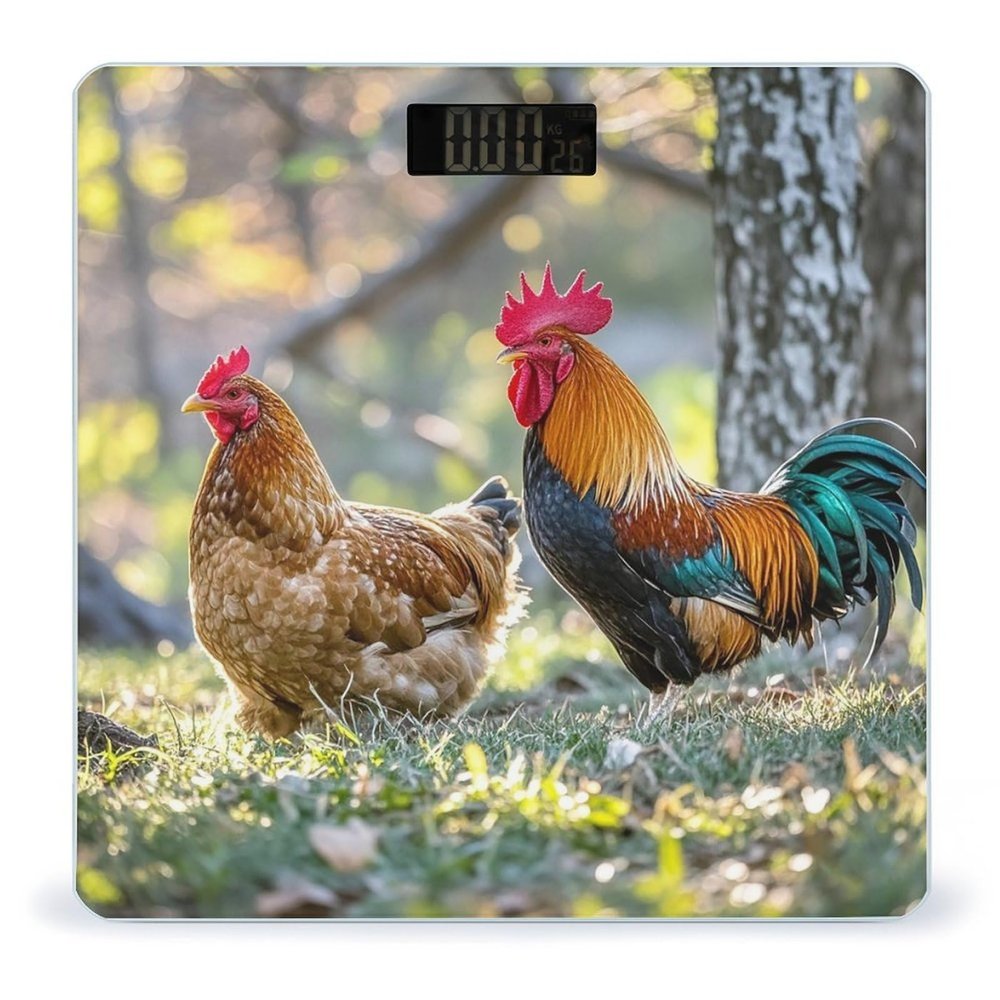 Beautiful Rooster Hen Scale for Body Weight Highly Accurate Digital Bathroom Body Scale Digital Bathroom Scales for People Anti-Slip Large LCD Display Smart Scales