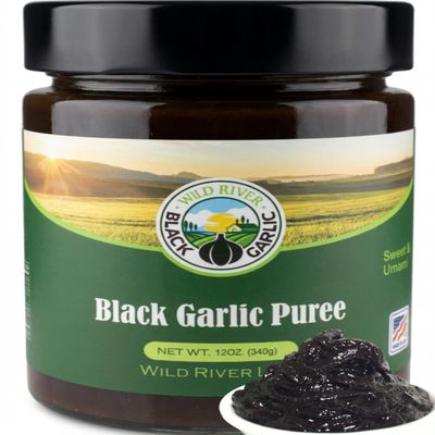 100% American Grown Black Garlic Puree, Wild River, Made in USA, Gilroy California Garlic, Umami Paste in Glass Jar 12 oz