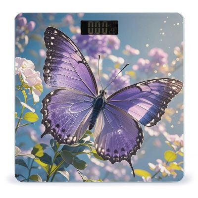 Beautiful Purple Butterfly Art Scale for Body Weight Highly Accurate Digital Bathroom Body Scale Digital Bathroom Scales for People Anti-Slip Large LCD Display Smart Scales