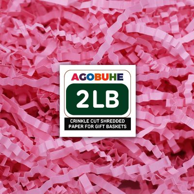 AGOBUHE 2 LB Crinkle Paper Filler 32 oz Pink Shredded Paper for Gift Baskets & Box, Gift Filling and Basket Stuffers, Paper Shreds Stuffing for Easter Party Birthday Packaging Wrapping