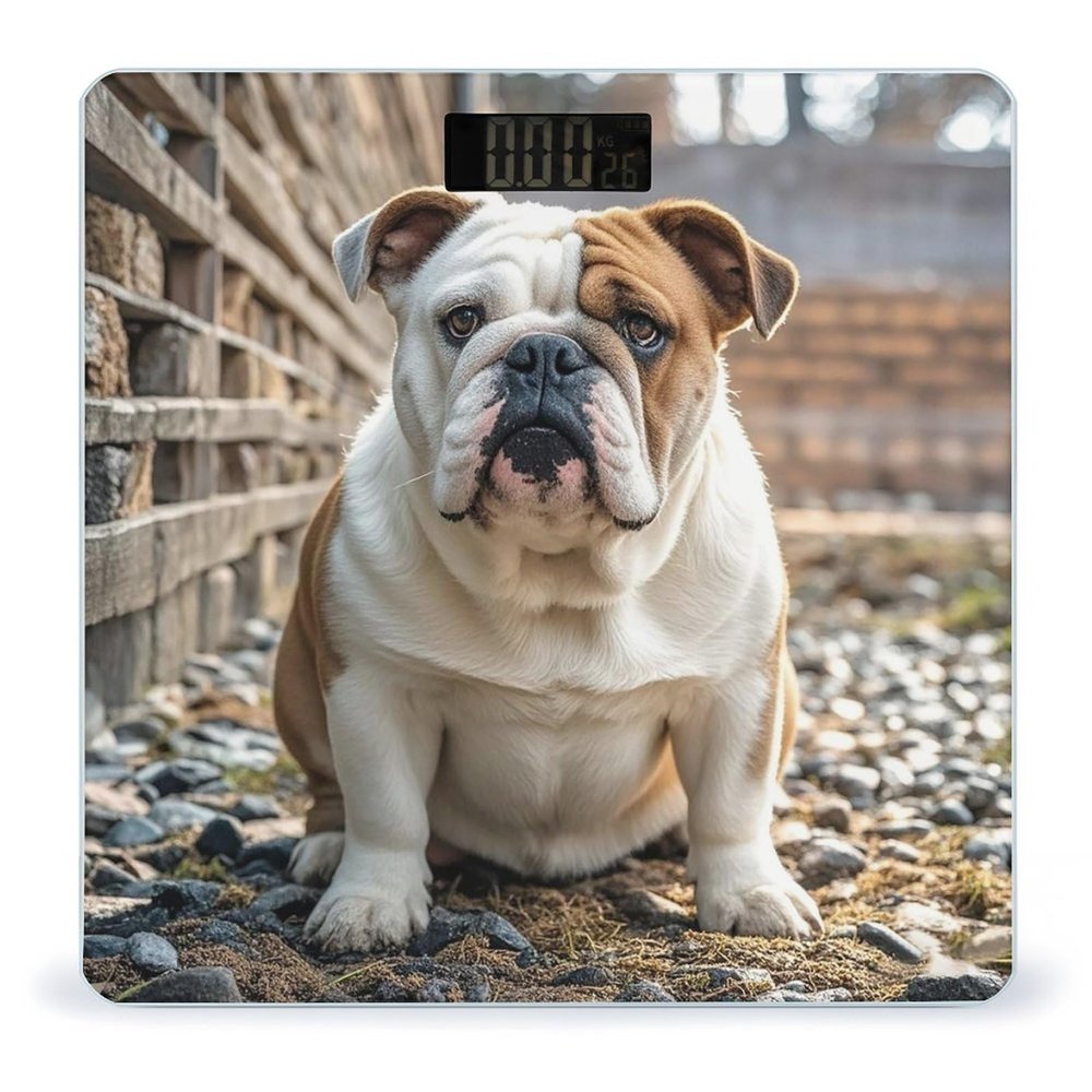 English-Bulldog Scale for Body Weight Highly Accurate Digital Bathroom Body Scale Digital Bathroom Scales for People Anti-Slip Large LCD Display Smart Scales