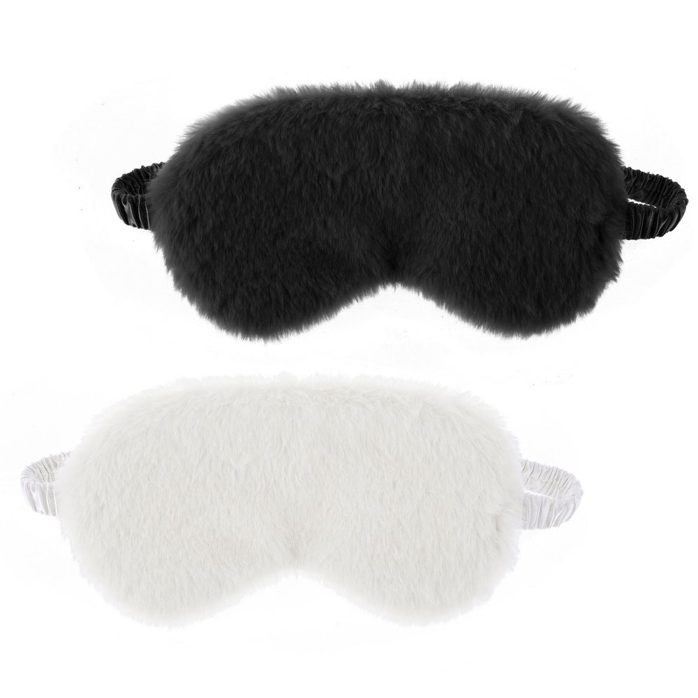 2 Pieces Plush Fluffy Eye Mask Comfortable Blindfold Eye Cover Soft Night Eyeshade Cover Cute Sleep Masks Adjustable Faux Fur Sleeping Mask for Women Men Travel Nap Gift
