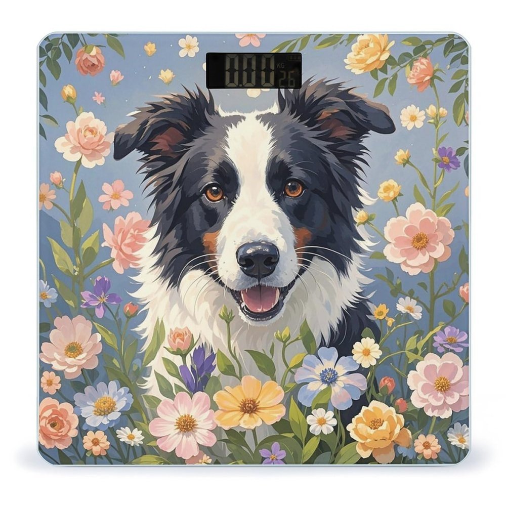 Border Collie Florals Scale for Body Weight Highly Accurate Digital Bathroom Body Scale Digital Bathroom Scales for People Anti-Slip Large LCD Display Smart Scales