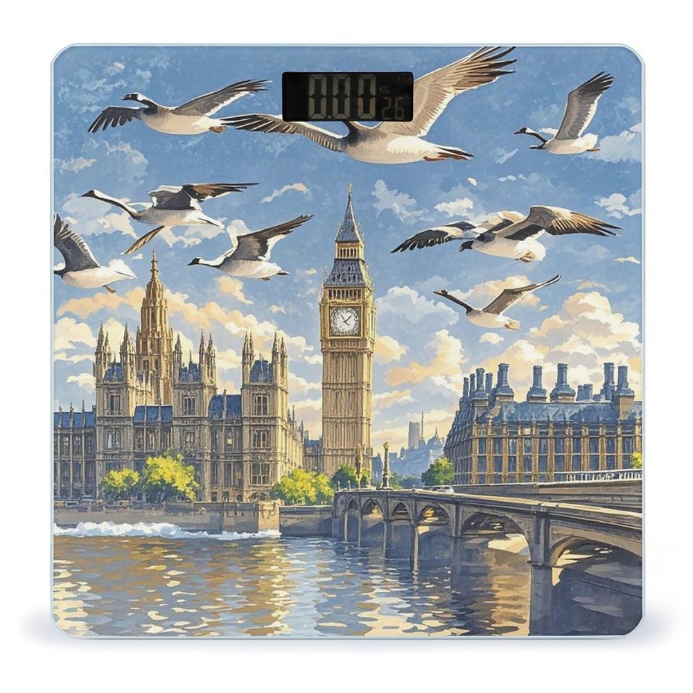 Hand-Painted City Scale for Body Weight Highly Accurate Digital Bathroom Body Scale Digital Bathroom Scales for People Anti-Slip Large LCD Display Smart Scales