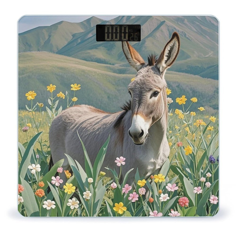 Donkey and Flower Scale for Body Weight Highly Accurate Digital Bathroom Body Scale Digital Bathroom Scales for People Anti-Slip Large LCD Display Smart Scales