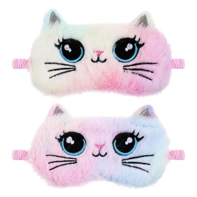 2 PCS Kids Sleep Mask, Plush Cat Sleeping Eye Mask, Sleep Masks for Women Girls Teens, Night Eyeshade Cover for Home Travel