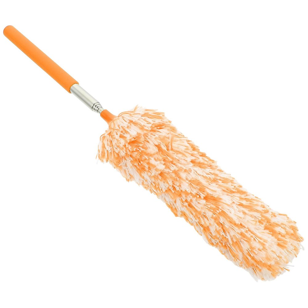 Abaodam Extendable Microfiber Duster Telescopic Handle, Washable Household Cleaning Tool for Dust Removal, Orange-White Lightweight Home Duster for Furniture and Electronics