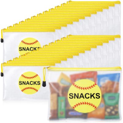 Motiskyy 24 Pcs Sports Ball Snack Bags Bulk 9.5" x 6.9" Sports Goodie Party Favor Bags Stuffers Team Gifts Candy Treat Mesh Pouches with Zipper for Team Ground Birthday Gift Party Supplies(Softball)
