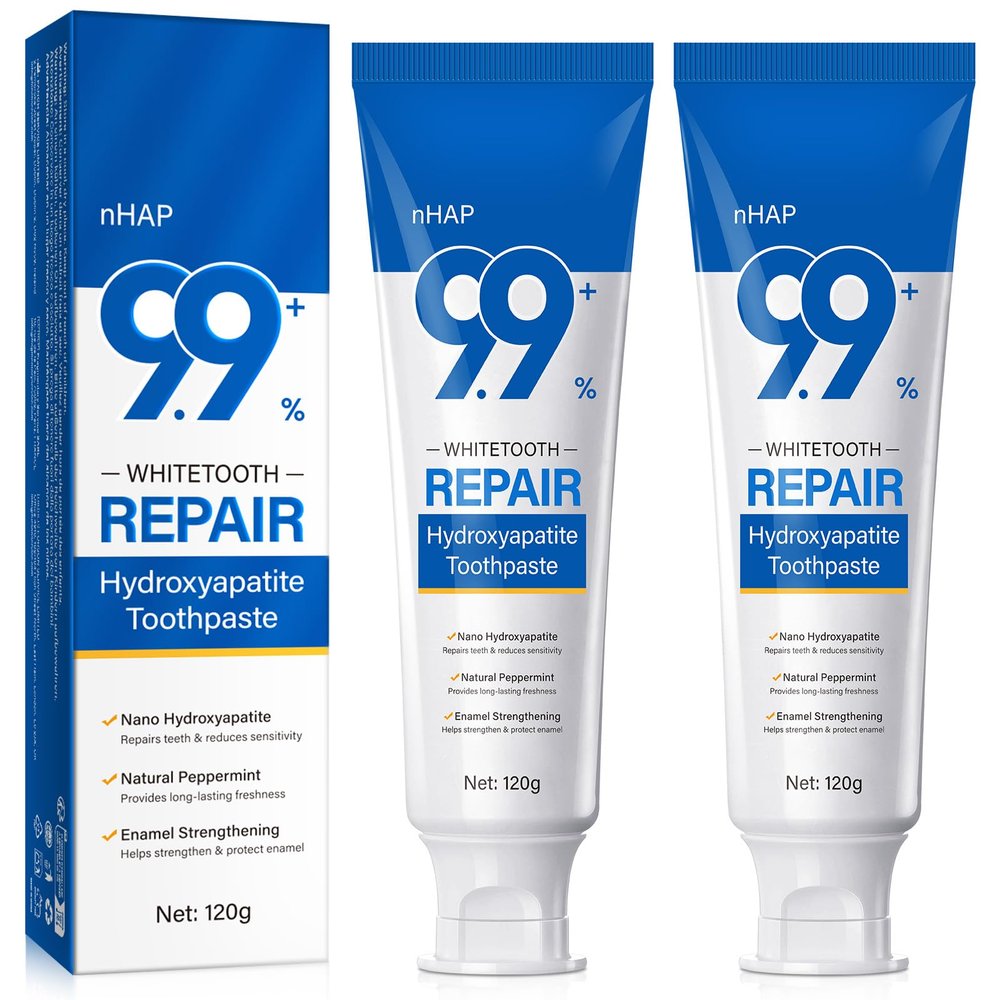 9.9% Hydroxyapatite Toothpaste - 2 Pack, Protects Enamel and Strengthens Teeth, Cleans and Cares for Oral Health, Freshens Breath, Non-Irritating, Natural and Safe, 8.46 Oz