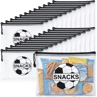 Motiskyy 24 Pcs Sports Ball Snack Bags Bulk 9.5" x 6.9" Sports Goodie Party Favor Bags Stuffers Team Gifts Candy Treat Mesh Pouches with Zipper for Team Ground Birthday Gift Party Supplies(Soccer)