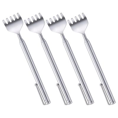 Cabilock 4Pcs Telescoping Metal Back Scratchers Set Extendable Claw Handheld Back Itching Rods Portable for Adults Wellness Massage Tool