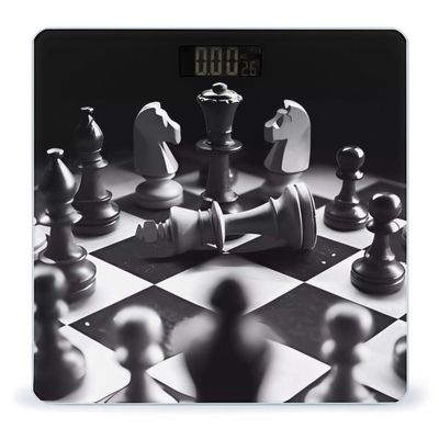 Black and White Chess Scale for Body Weight Highly Accurate Digital Bathroom Body Scale Digital Bathroom Scales for People Anti-Slip Large LCD Display Smart Scales